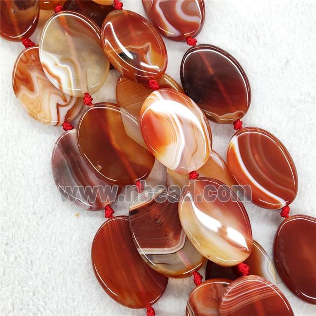 Red Stripe Agate Oval Beads