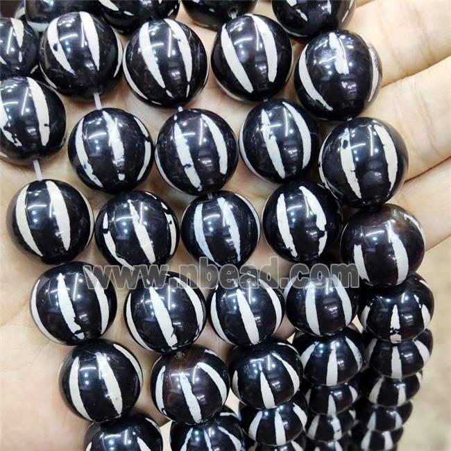 Black Tibetan Style Agate Beads Pumpkin Smooth Round