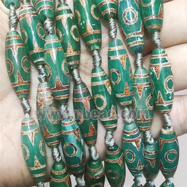 Green Tibetan Agate Rice Beads Evil Eye