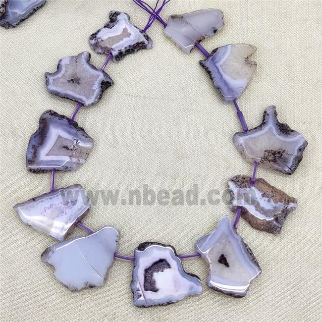 Natural Blue Lace Agate Slice Beads Dye Freeform Top Drilled