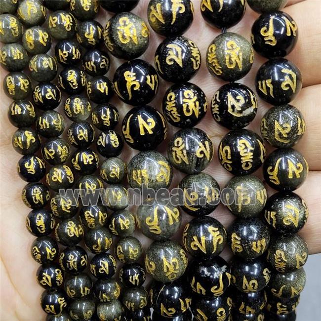 Natural Golden Obsidian Beads Round Carved Loong Buddhist