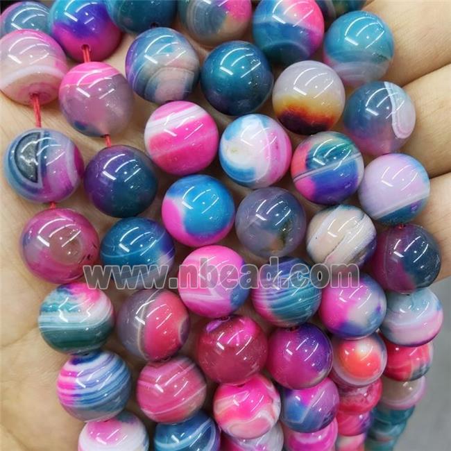 Natural Agate Beads Multicolor Dye Smooth Round