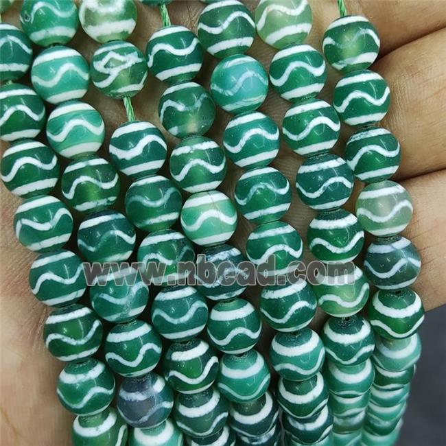 Tibetan Agate Beads Green Wave Smooth Round
