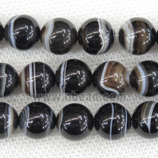 round natural Brazilian Agate beads, wave, black