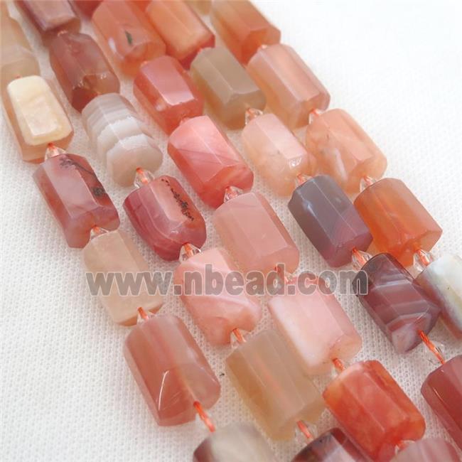 red Carnelian Agate beads, faceted cylinder