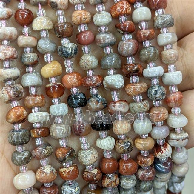 red Coral Fossil rondelle beads