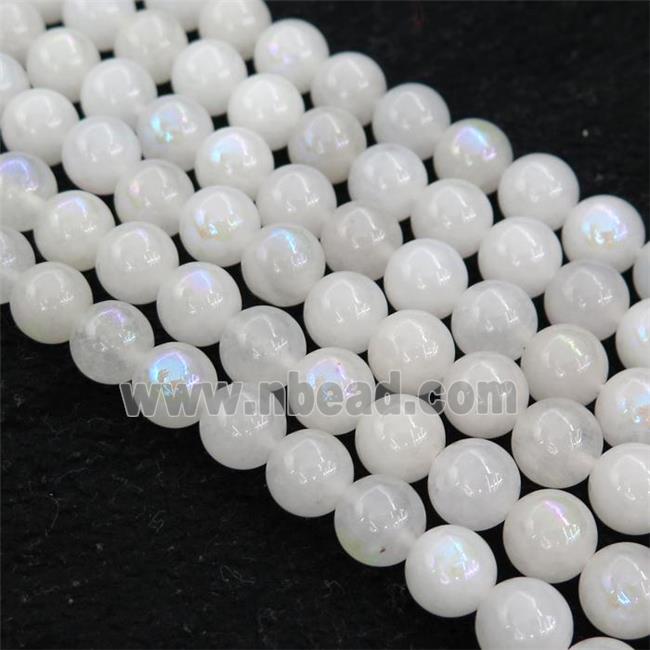 white MoonStone Beads, round, electroplated