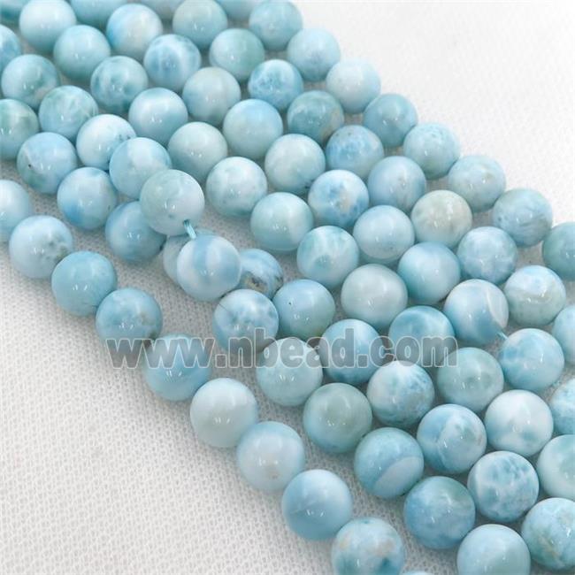 Natural Larimar Beads Smooth Round Blue