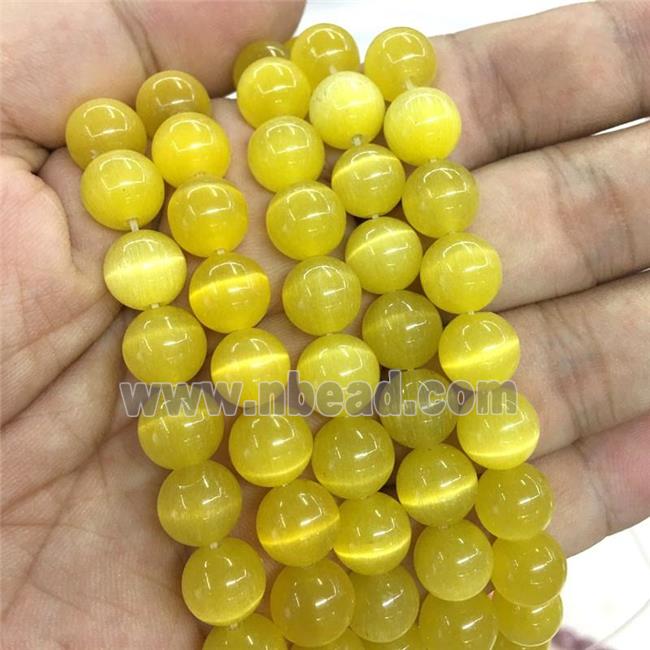 round Cats Eye Stone Beads, gold
