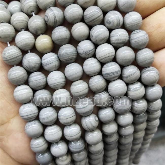 Gray Wood Lace Jasper Beads Smooth Round Dye