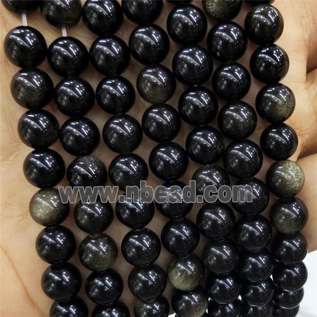 Natural Obsidian Beads Black Smooth Round