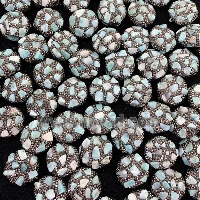 Clay coin beads pave rhinestone with larimar