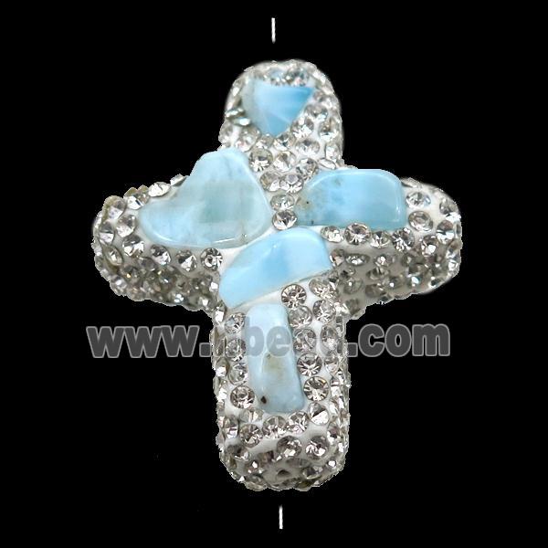 white Clay cross Beads paved rhinestone with Larimar