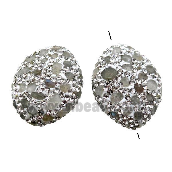 white Clay oval Beads paved rhinestone with Labradorite