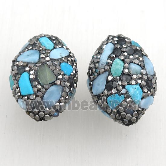 Clay oval beads paved rhinestone with gemstone