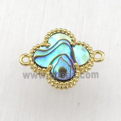 Abalone Shell clover connector, gold plated