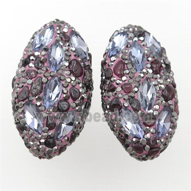 Clay oval beads paved rhinestone with garnet
