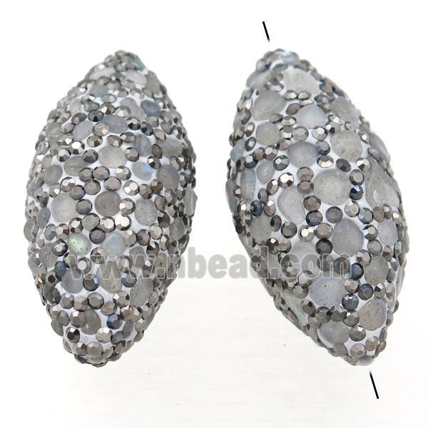 Clay rice beads paved rhinestone with labradorite