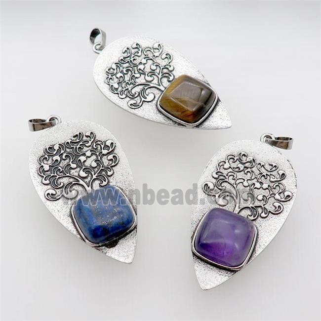 Alloy Arrowhead Pendant Tree Pave Gemstone Antique Silver Mixed