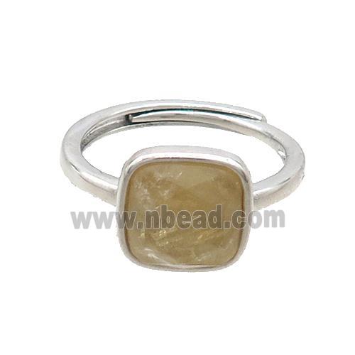 Copper Ring Pave Citrine Square Adjustable Platinum Plated