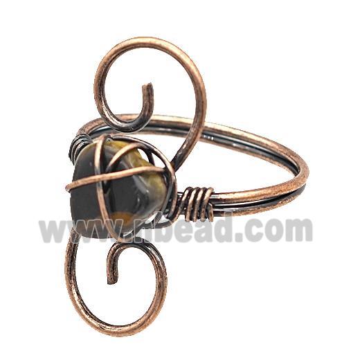Copper Rings With Tiger Eye Stone Wire Wrapped Antique Red