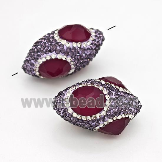Clay Rice Beads Pave Rhinestone Red Jadeite Glass