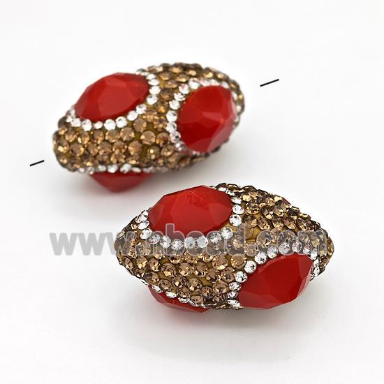 Clay Rice Beads Pave Rhinestone Red Jadeite Glass