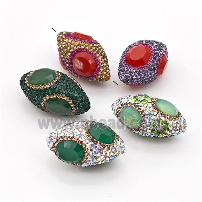 Clay Rice Beads Pave Rhinestone Jadeite Glass Mixed