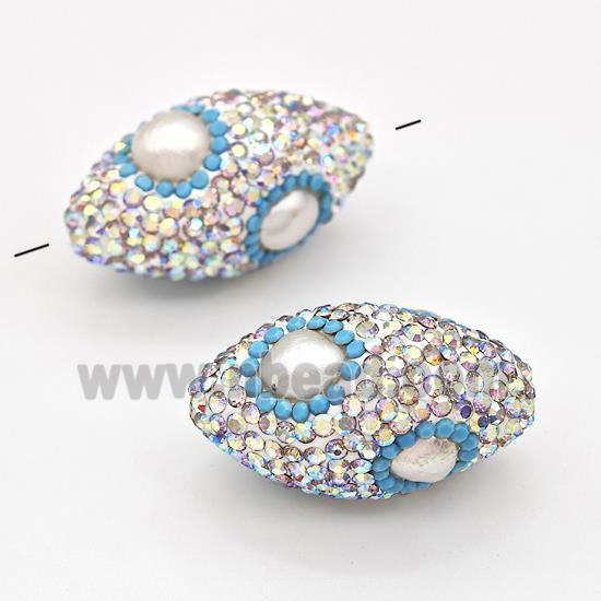 Clay Rice Beads Pave White Rhinestone Pearl
