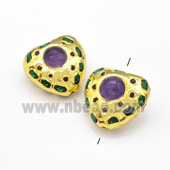 Amehtyst Heart Beads Gold Plated