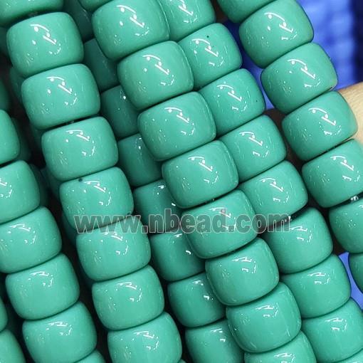 green Jadeite Glass beads, barrel