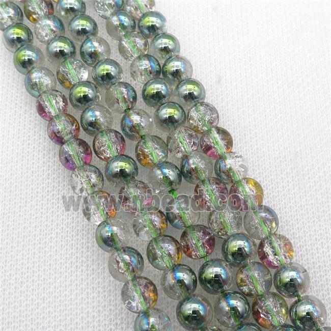 round Crackle Crystal Glass Beads, half green plated