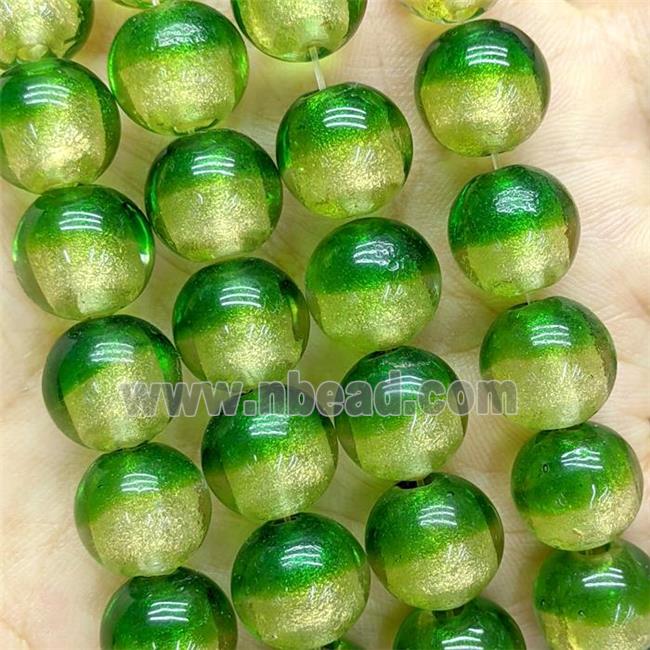 Green Foil Glass Round Beads Smooth
