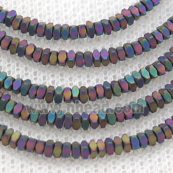 Rainbow Hematite Spacer Beads Faceted Square Matte