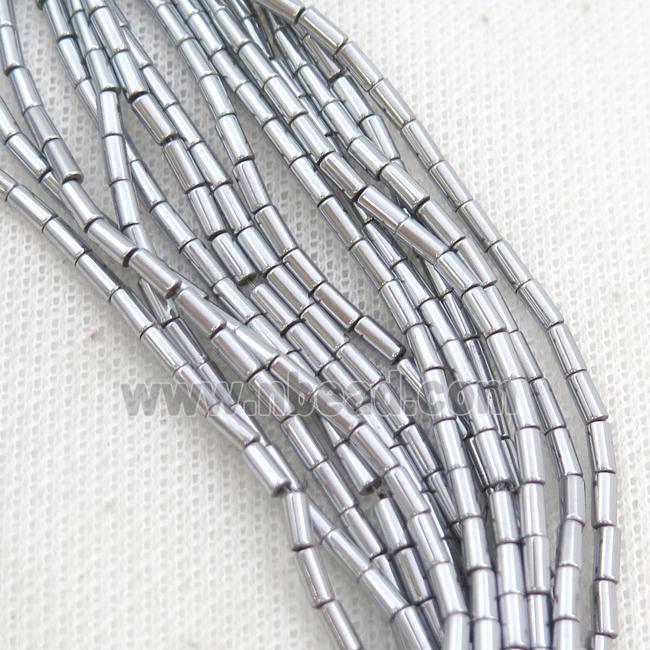 Hematite Tube Beads Platinum Electroplated