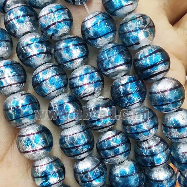 Larmwork Glass Beads With Silver Foil Round Line Aqua