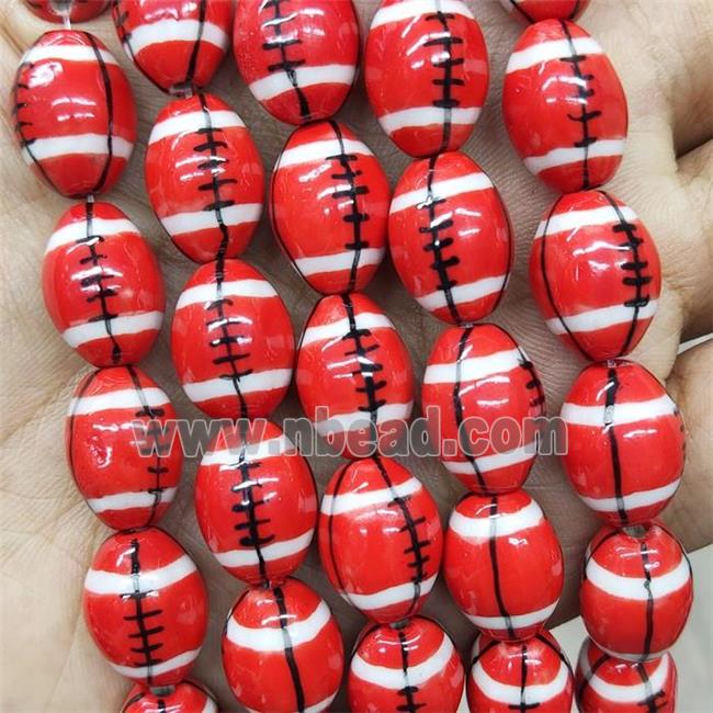 Red Porcelain Rugby Beads American Football Sport Rice