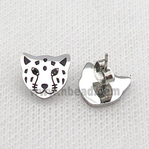 Raw Stainless Steel Stud Earring Enamel Tiger
