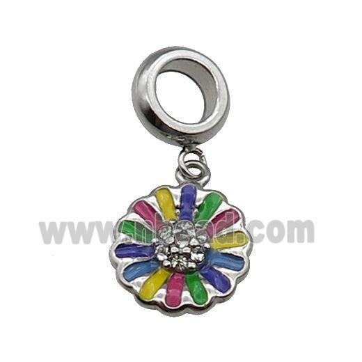 Stainless Steel Flower Charm Pendant Enamel Antique Silver