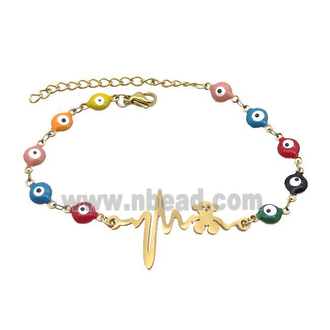 Stainless Steel Bracelets Evil Eye Multicolor Bear Gold Plated