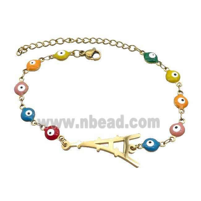 Stainless Steel Bracelets Evil Eye Multicolor Eiffel Tower Gold Plated