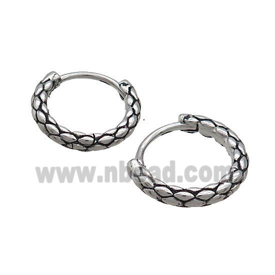 Stainless Steel Hoop Earrings Snakeskin Antique Silver