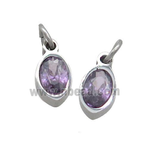 Raw Stainless Steel Eye Pendant Pave Purple Zircon