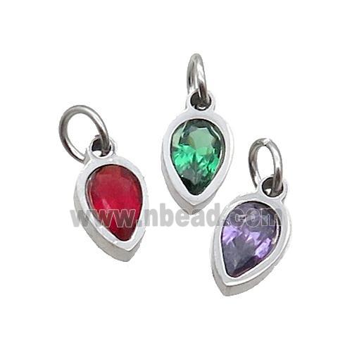 Raw Stainless Steel Teardrop Pendant Pave Zircon Mixed