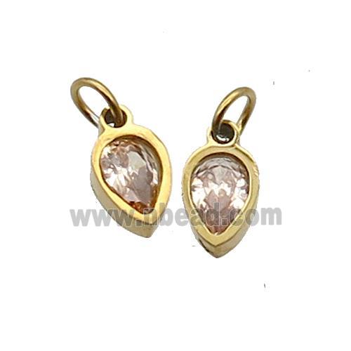 Stainless Steel Teardrop Pendant Pave Champagne Zircon Gold Plated