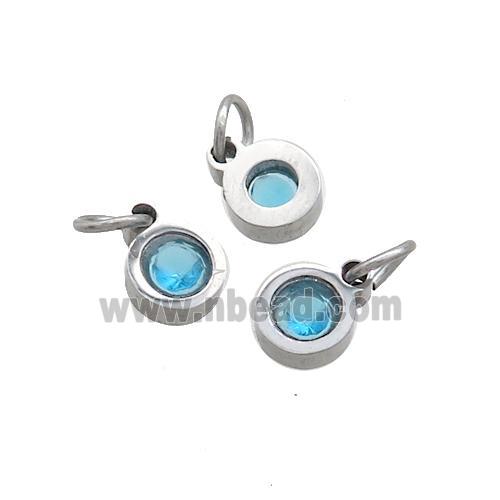 Raw Stainless Steel Circle Pendant Pave Aqua Zircon