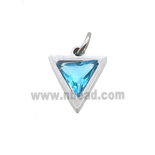 Raw Stainless Steel Triangle Pendant Pave Auqa Zircon