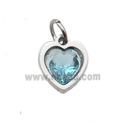 Raw Stainless Steel Heart Pendant Pave Aqua Zircon
