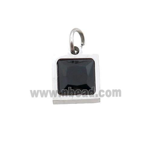 Raw Stainless Steel Square Pendant Pave Black Zircon