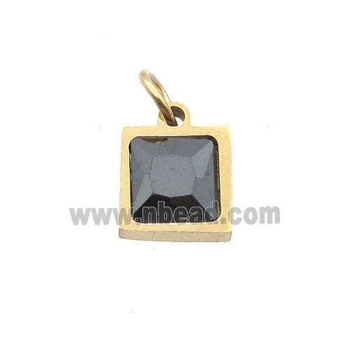 Stainless Steel Square Pendant Pave Black Zircon Gold Plated